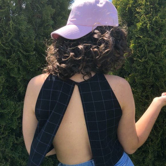 American Apparel Black Grid Crop Top - Picture 3 of 4